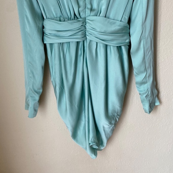 HOUSE OF CB 'Pascale' Aqua‎ Draped plunge Satin Mini Dress NWOT size M - Picture 14 of 16